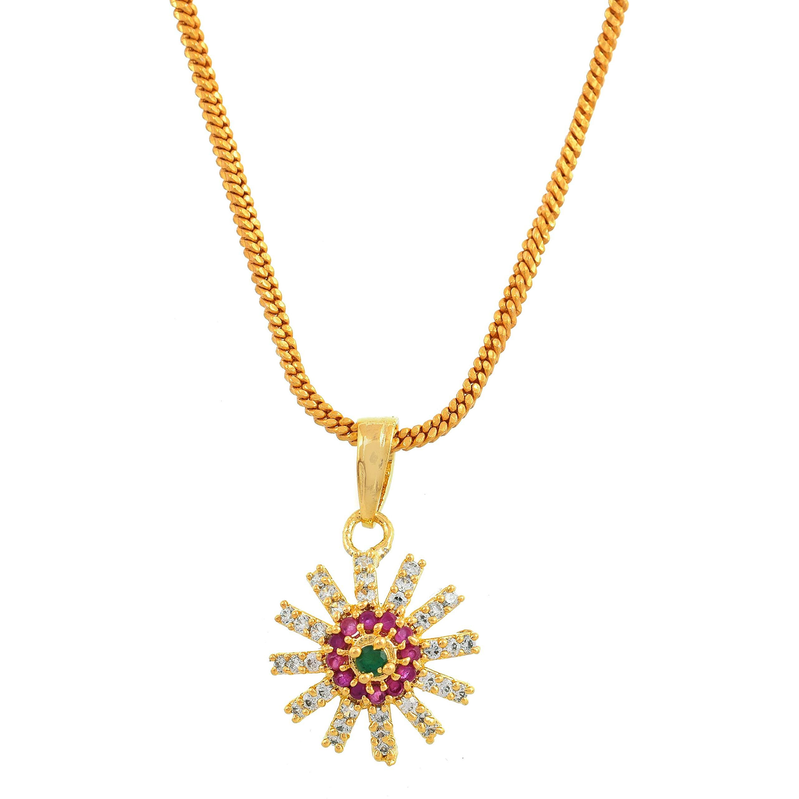 Handicraft Kottage Ravishing American Diamond Pendant, Earring, Ring Set Fashion Jewellery for Women/Girl - Chakra Design (White Red)