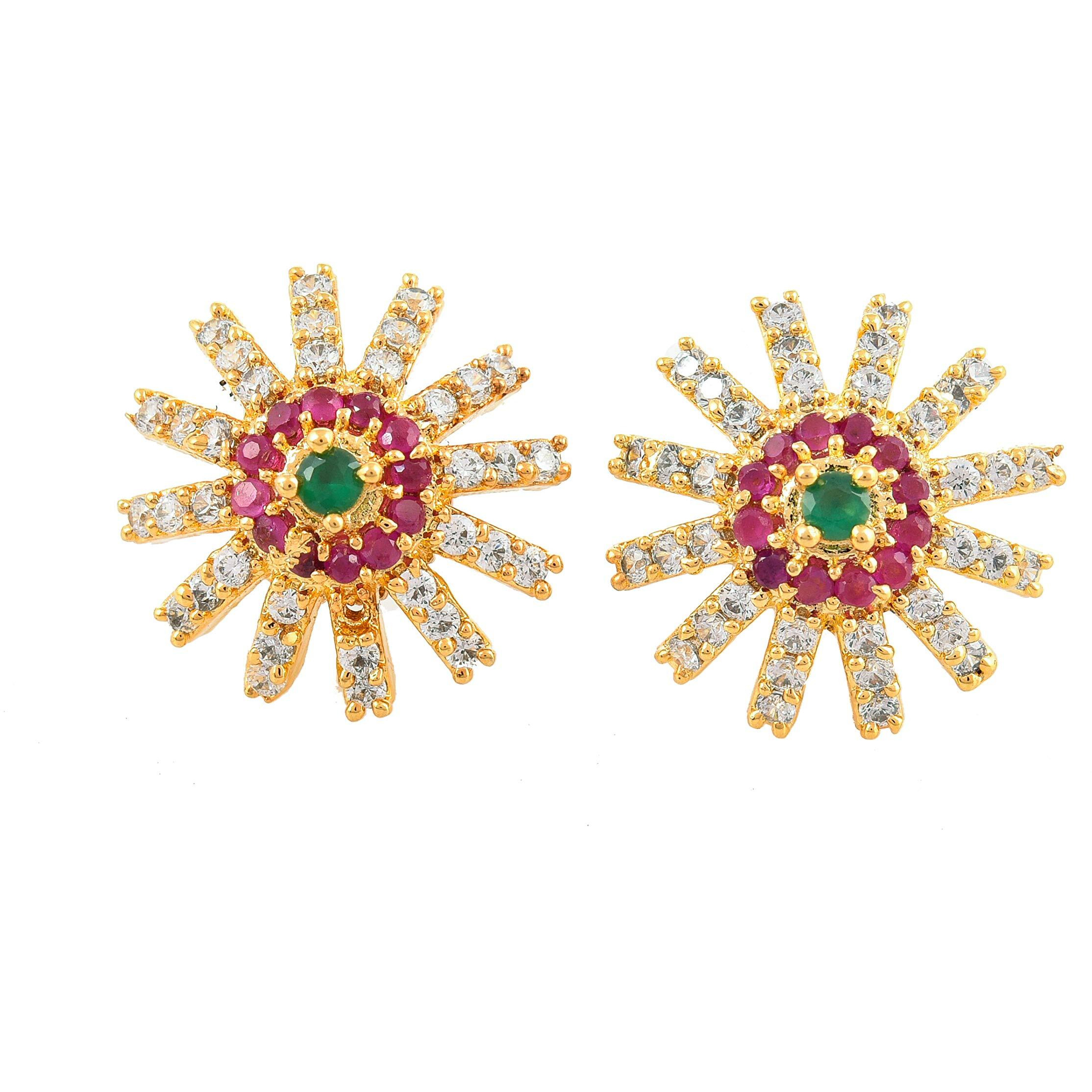 Handicraft Kottage Ravishing American Diamond Pendant, Earring, Ring Set Fashion Jewellery for Women/Girl - Chakra Design (White Red)