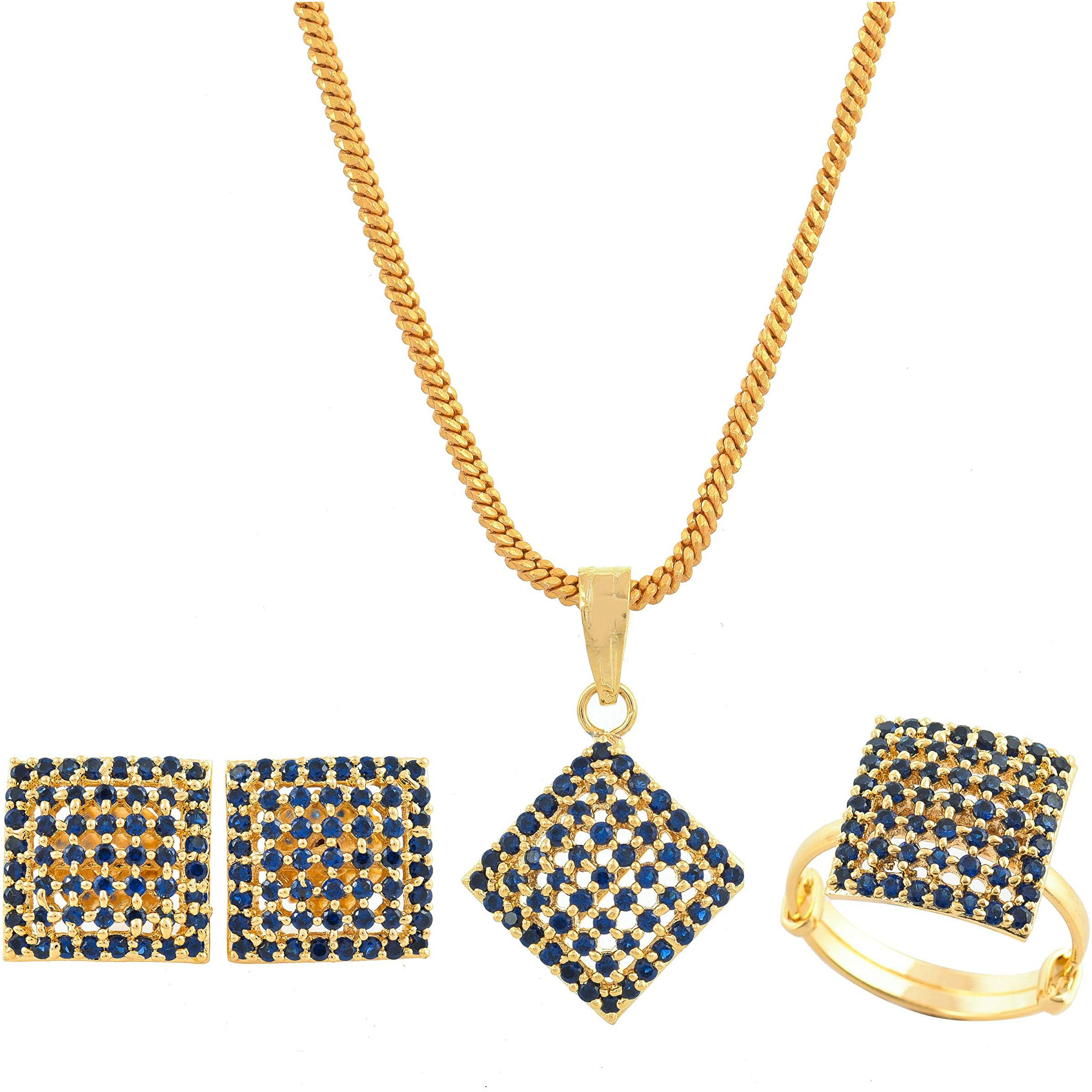 Handicraft Kottage Pearl Long Necklace Earring Set for Women And Girls Indian Traditional Jewellery Wedding (Set_square-blue-hk)
