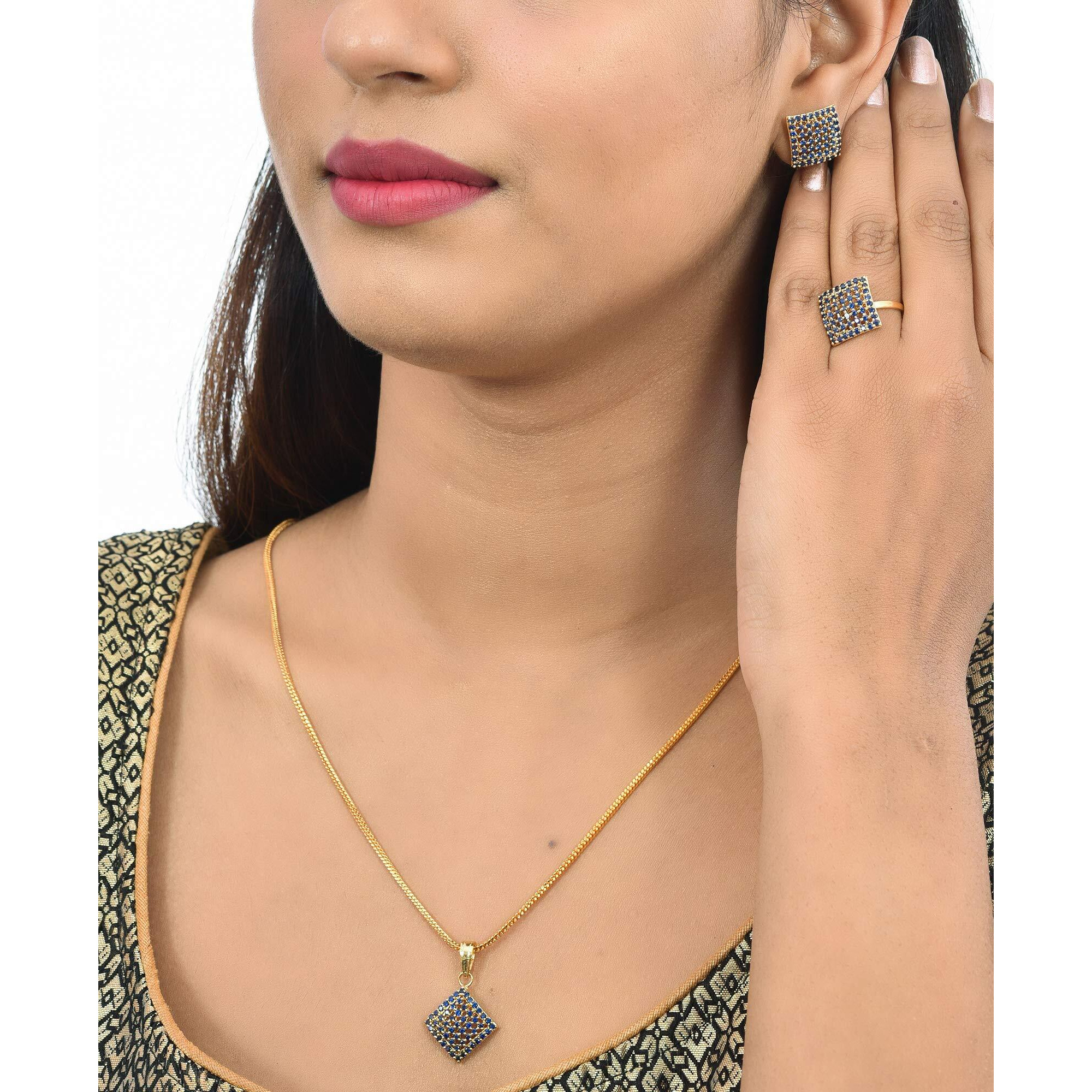 Handicraft Kottage Pearl Long Necklace Earring Set for Women And Girls Indian Traditional Jewellery Wedding (Set_square-blue-hk)