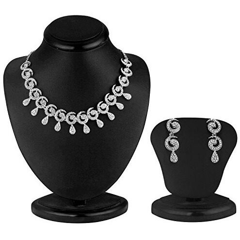 Atasi International Rhinestone Silver-Plated Jewellery Set/Necklace for Women (White) (R140)