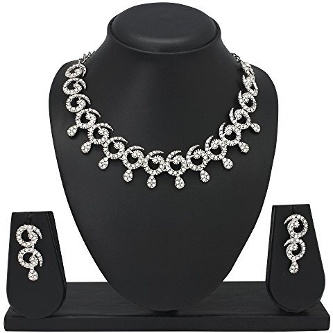Atasi International Rhinestone Silver-Plated Jewellery Set/Necklace for Women (White) (R140)