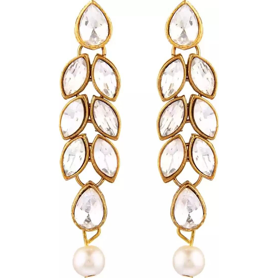 Handicraft Kottage Pearl Long Necklace Earring Set for Women And Girls Indian Traditional Jewellery Wedding (White)