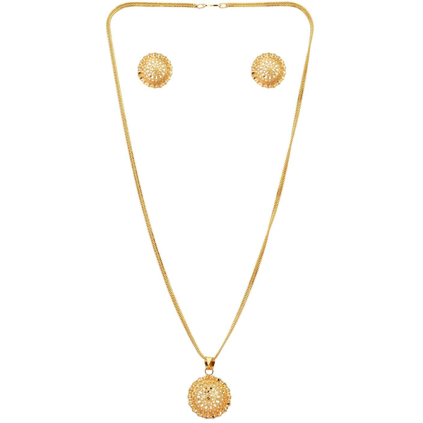 Handicraft Kottage Gold Plated Chain Pendant Set with Two earrings for women, girls and ladies (Style1)