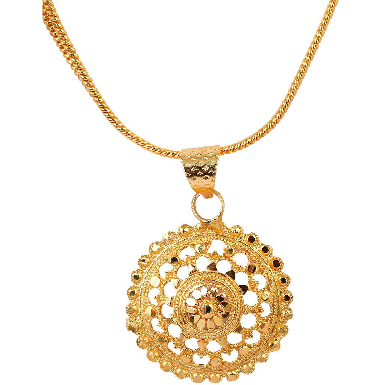 Handicraft Kottage Gold Plated Chain Pendant Set with Two earrings for women, girls and ladies (Style1)