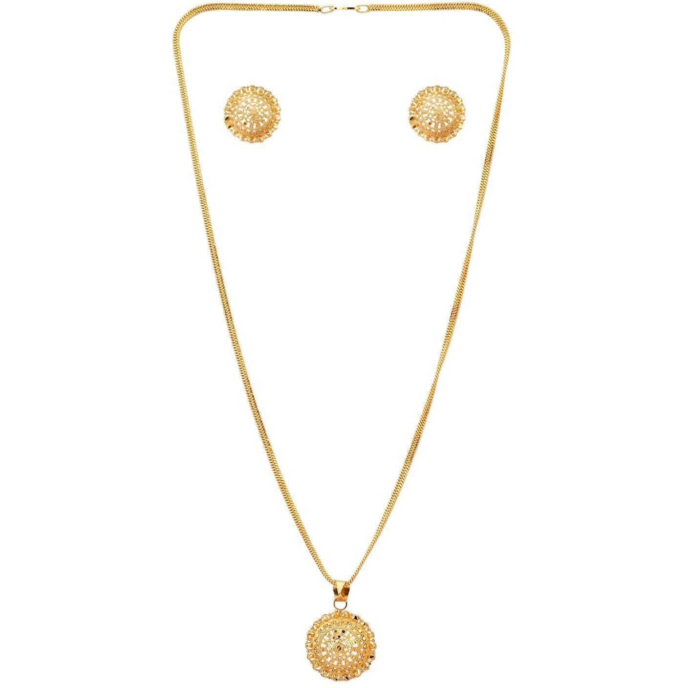 Handicraft Kottage Gold Plated Chain Pendant Set with Two earrings for women, girls and ladies (Style2)