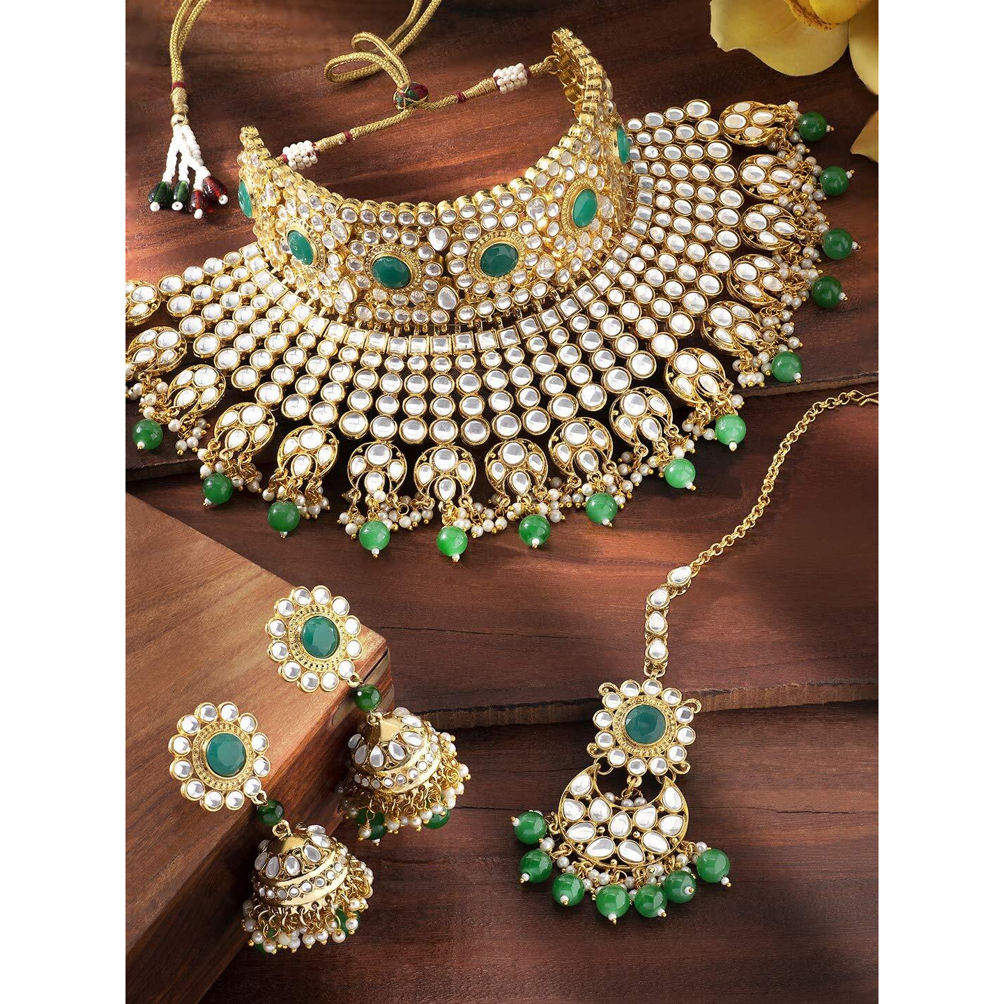 Peora Gold Plated Kundan Pearl Bridal Choker Necklace Traditional Jewellery Set for Women Girls