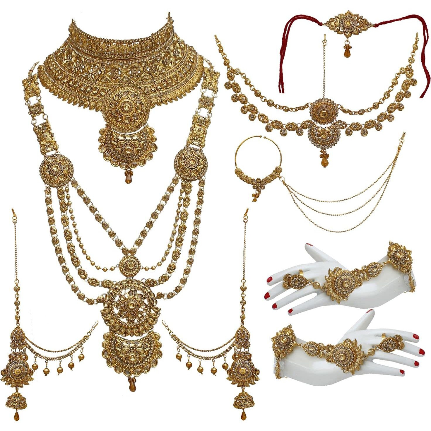 Lucky Jewellery Alloy Gold Plated Jewellery Set for Women (3960-P3ZR-232-LCT)
