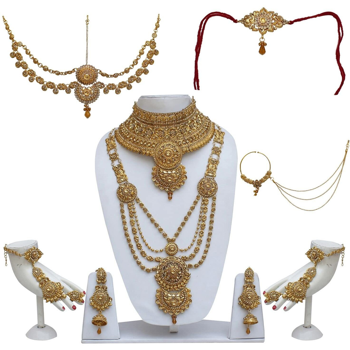 Lucky Jewellery Alloy Gold Plated Jewellery Set for Women (3960-P3ZR-232-LCT)