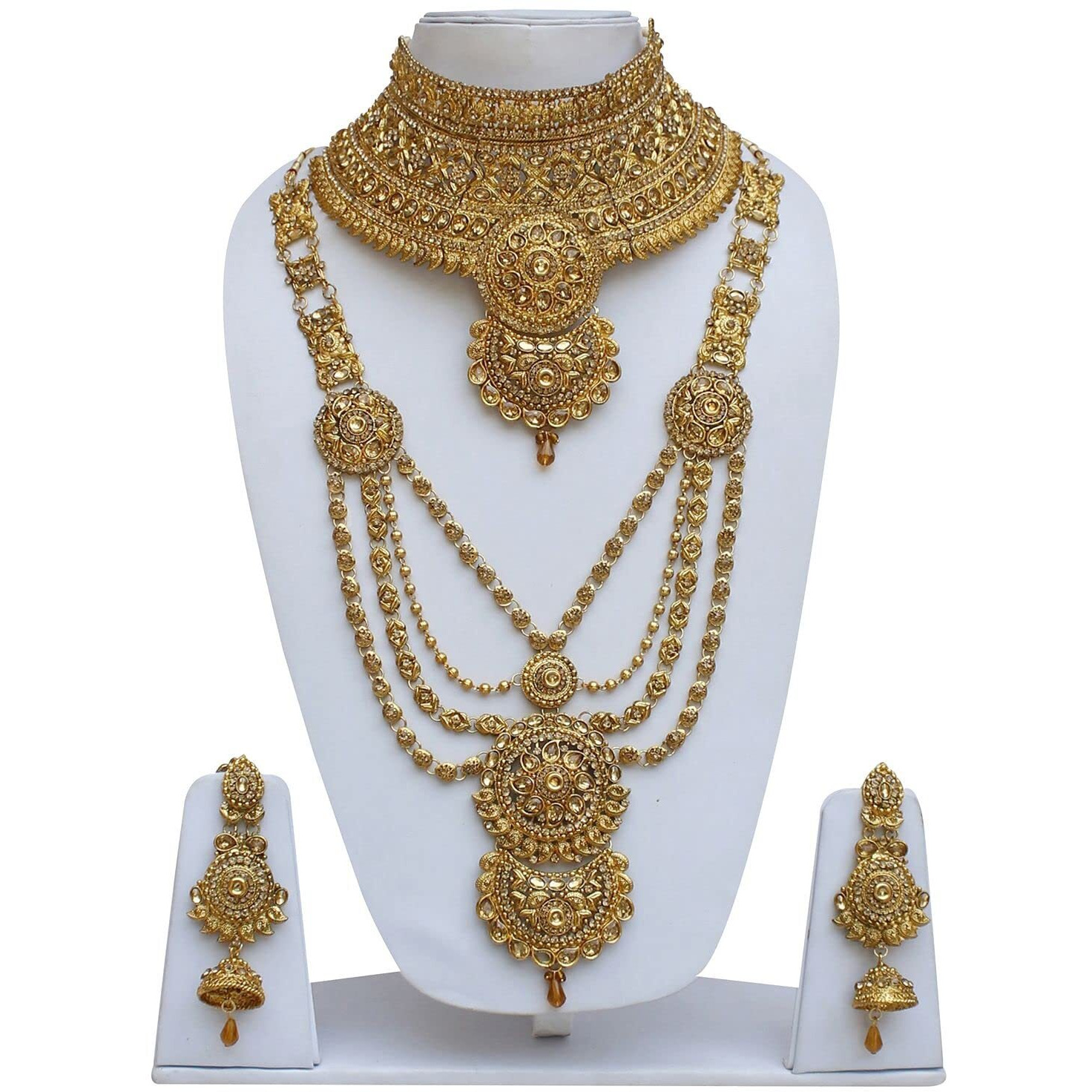 Lucky Jewellery Alloy Gold Plated Jewellery Set for Women (3960-P3ZR-232-LCT)