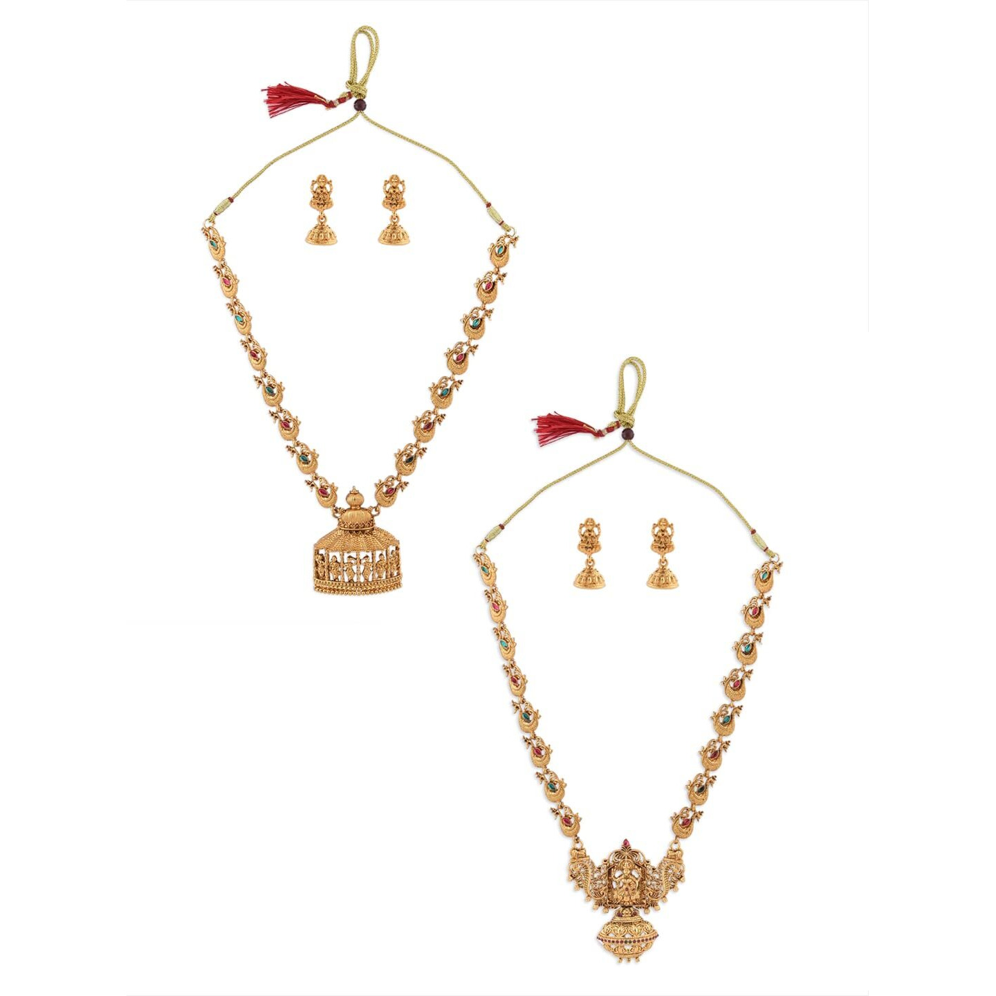 ZAVERI PEARLS Combo of 2 Adorable Temple Necklace set For Women-ZPFK9064