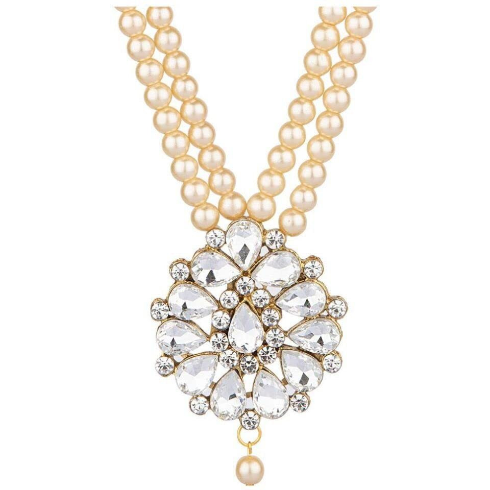 Handicraft Kottage Pearl Long Necklace Earring Set for Women And Girls Indian Traditional Jewellery Wedding (Gold)