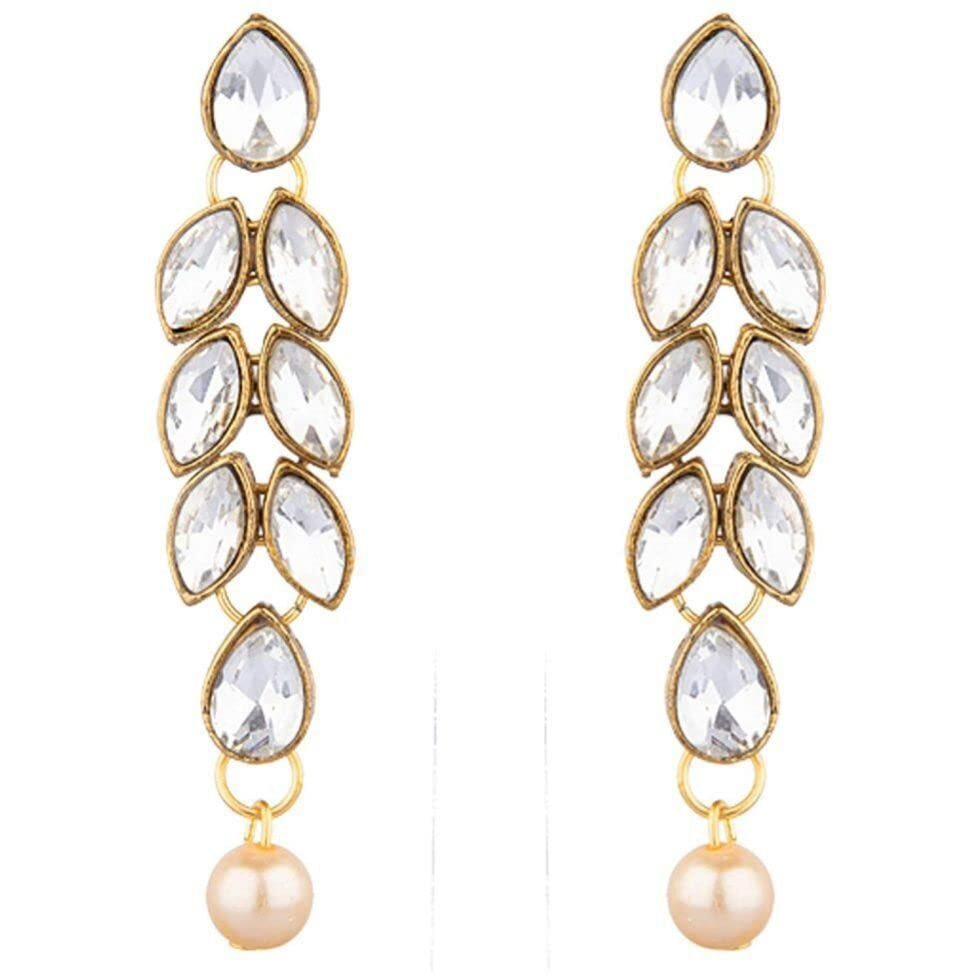 Handicraft Kottage Pearl Long Necklace Earring Set for Women And Girls Indian Traditional Jewellery Wedding (Gold)