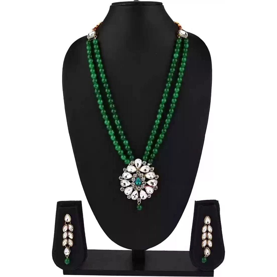 Handicraft Kottage Pearl Long Necklace Earring Set for Women And Girls Indian Traditional Jewellery Wedding (Green)