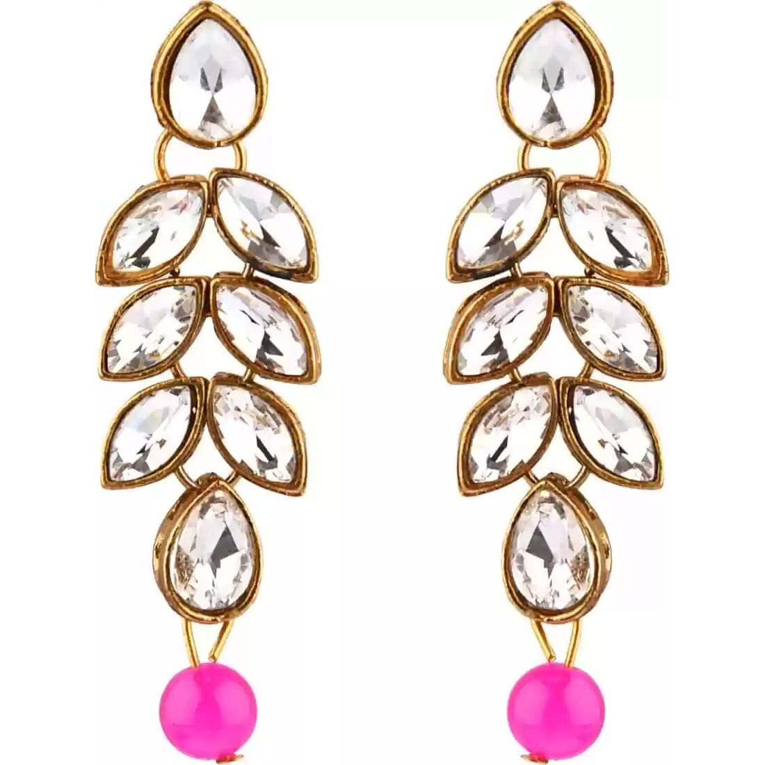 Handicraft Kottage Pearl Long Necklace Earring Set for Women And Girls Indian Traditional Jewellery Wedding (Pink)