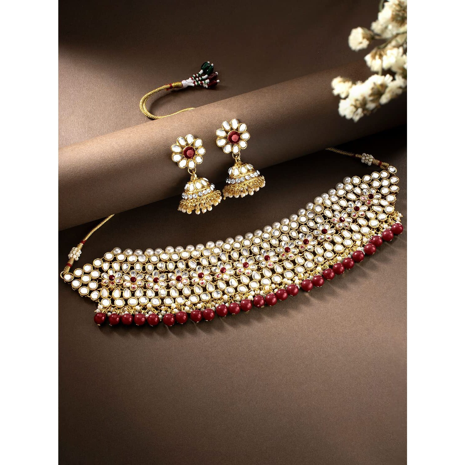 Peora Wedding Kundan Faux Pearl Choker Necklace Earring Traditional Jewellery Set for Women
