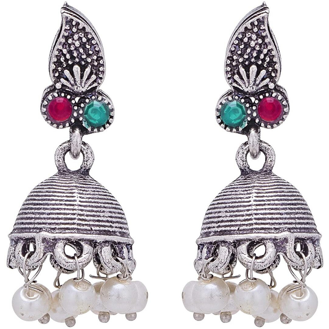 Sukkhi Adorable Oxidised Colour Stone Collar Necklace Set For Women (NS102082) Pink & Green