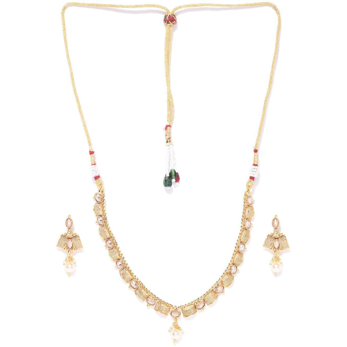 Priyaasi Traditional Jewellery Set for Women | Classic Design | Gold-Plated | Studded Pearl Drop Golden Jewellery Set for Women - Wedding, Puja