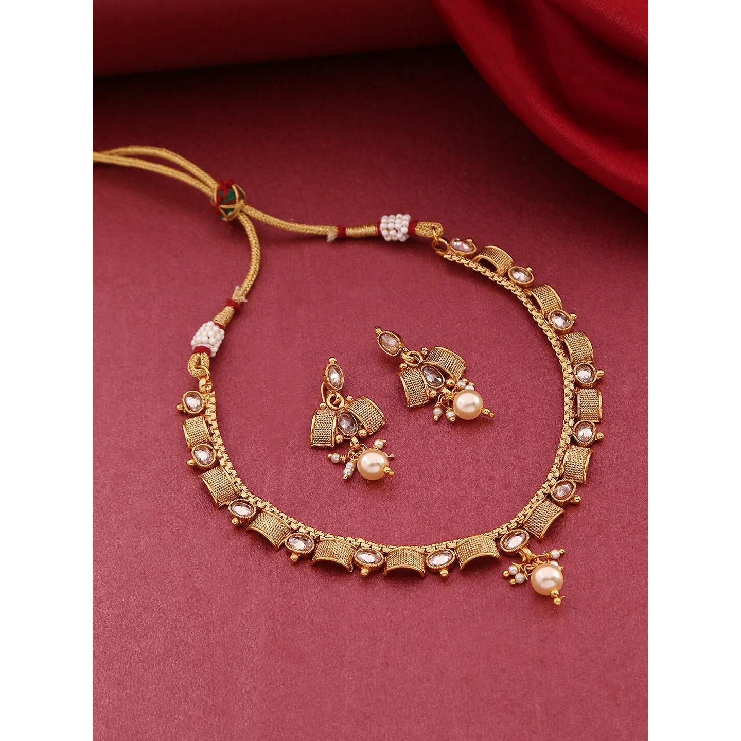 Priyaasi Traditional Jewellery Set for Women | Classic Design | Gold-Plated | Studded Pearl Drop Golden Jewellery Set for Women - Wedding, Puja