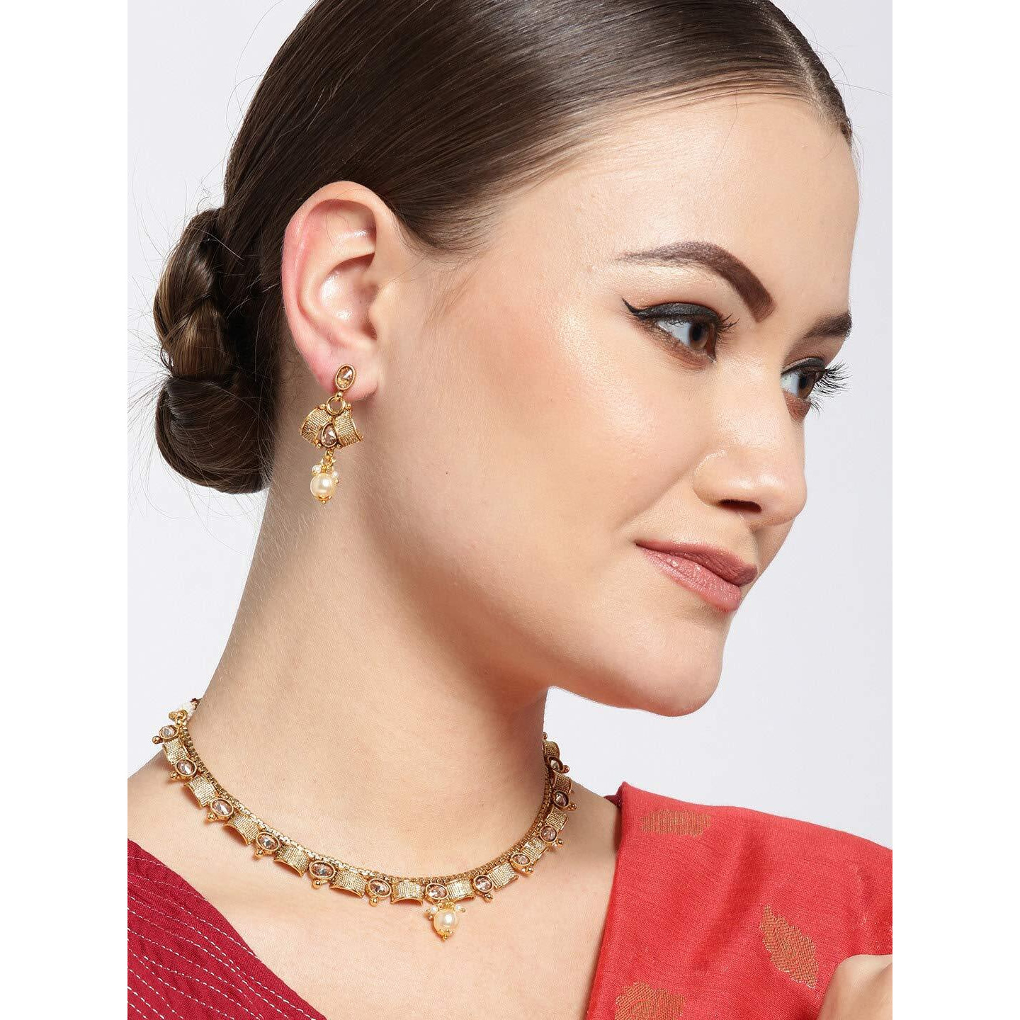 Priyaasi Traditional Jewellery Set for Women | Classic Design | Gold-Plated | Studded Pearl Drop Golden Jewellery Set for Women - Wedding, Puja