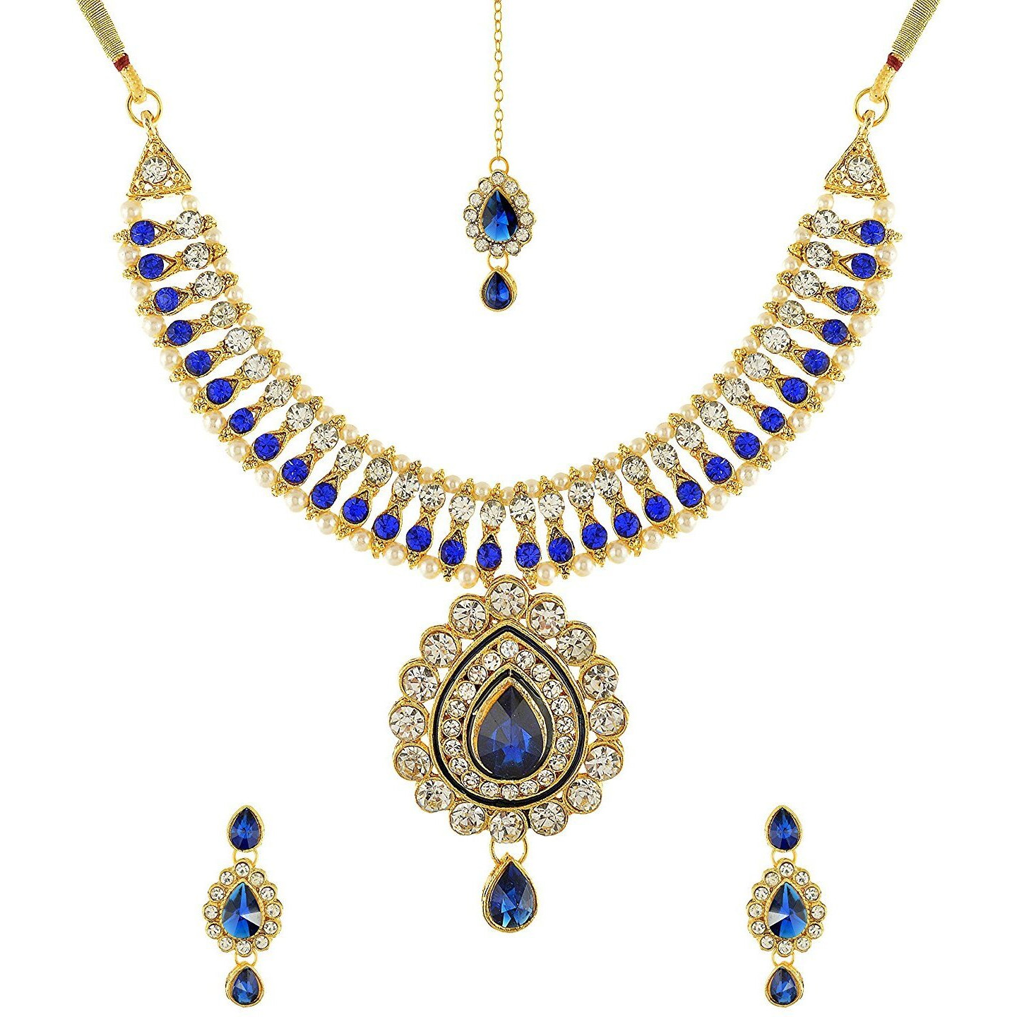 Handicraft Kottage  Gold Plated Strand Necklace Set for Women (Blue)