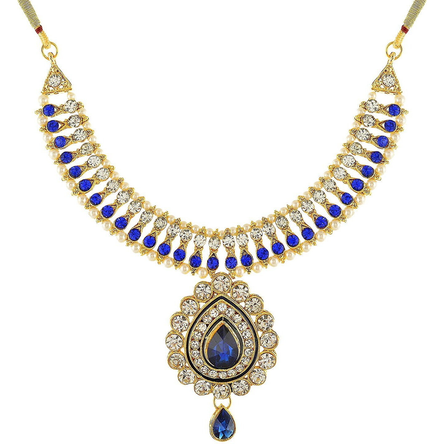 Handicraft Kottage  Gold Plated Strand Necklace Set for Women (Blue)