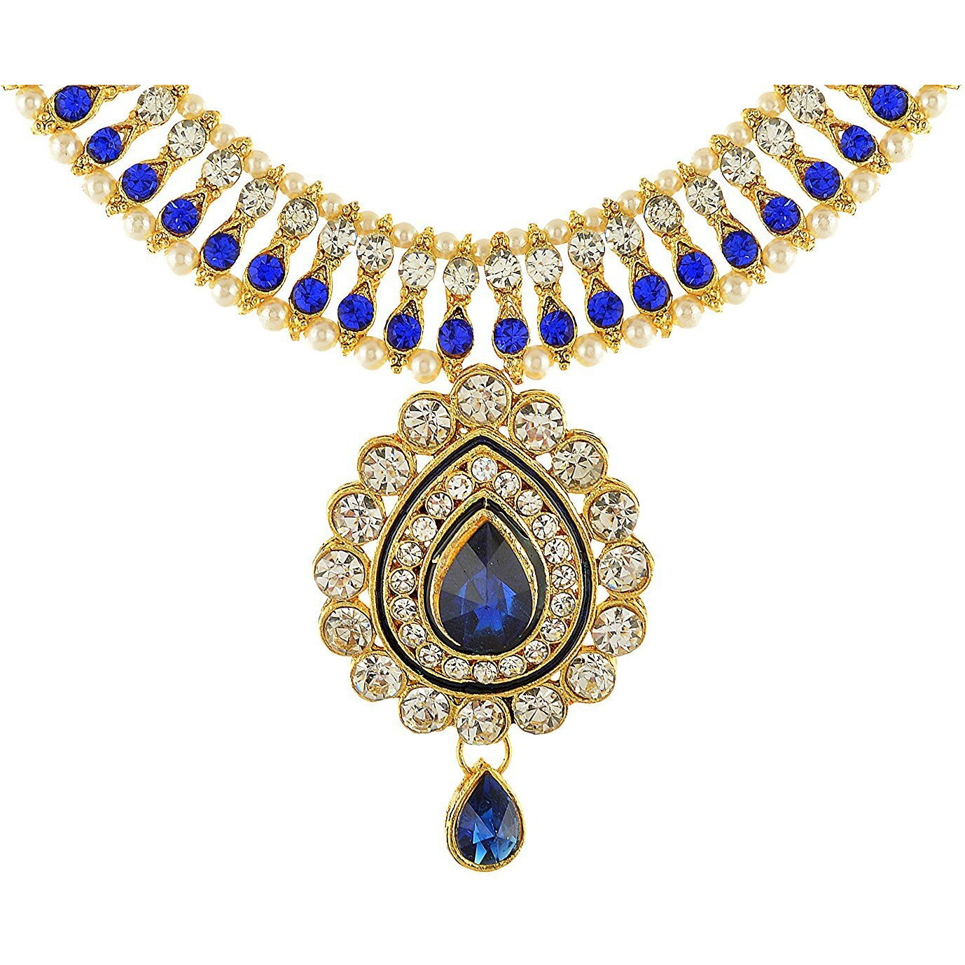 Handicraft Kottage  Gold Plated Strand Necklace Set for Women (Blue)