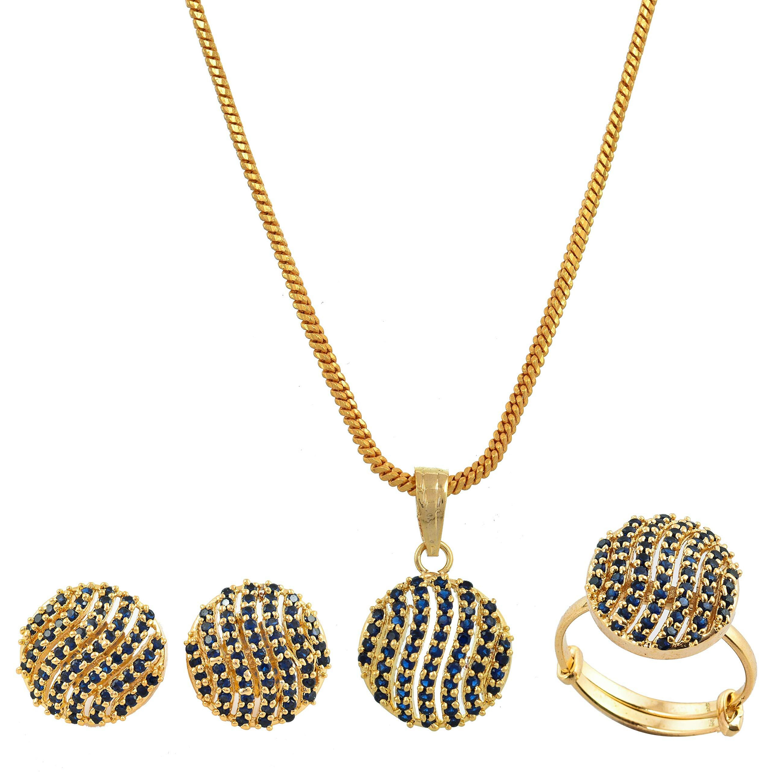 Handicraft Kottage  Gold Plated Strand Necklace Set for Women (Blue2)
