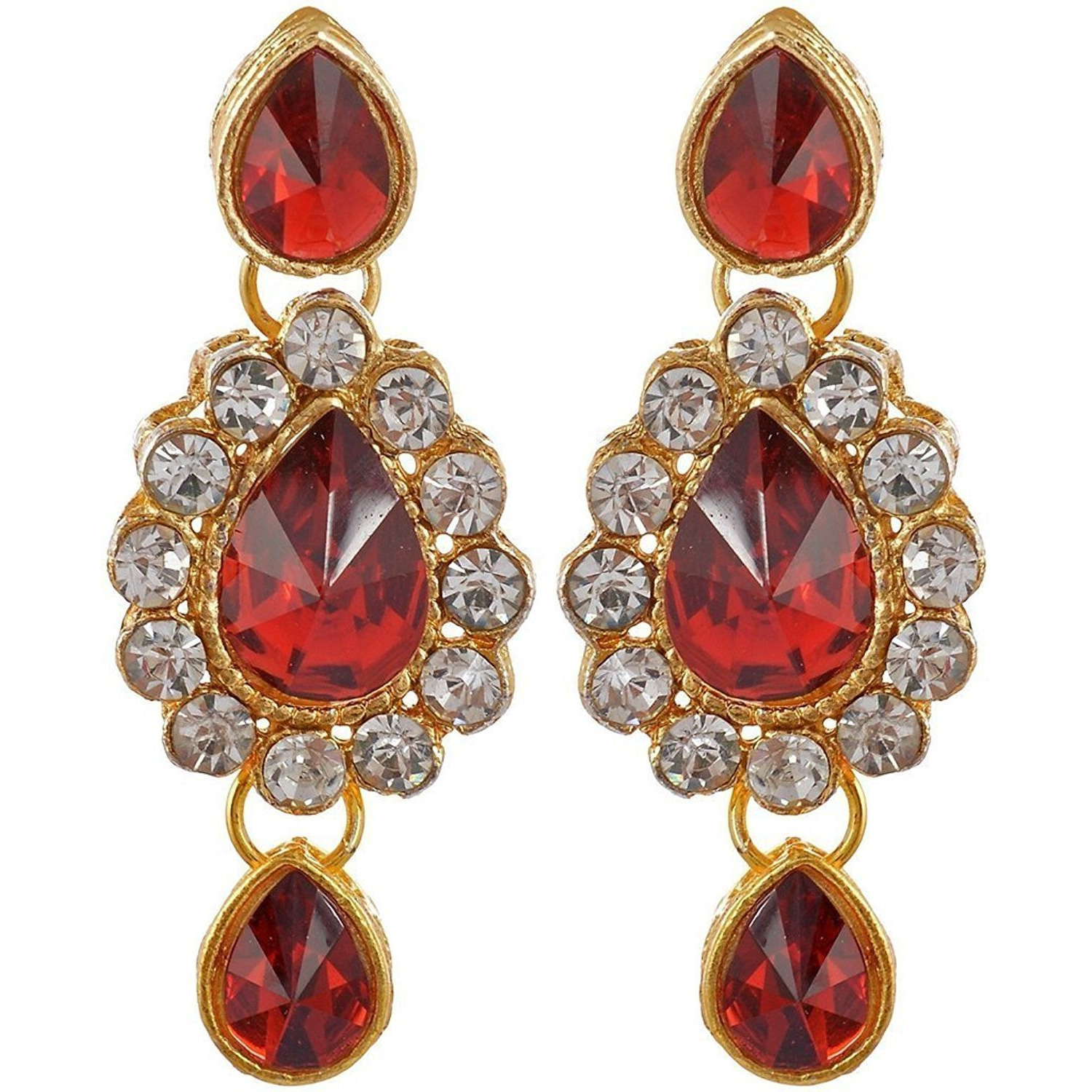 Handicraft Kottage  Gold Plated Strand Necklace Set for Women (Red)