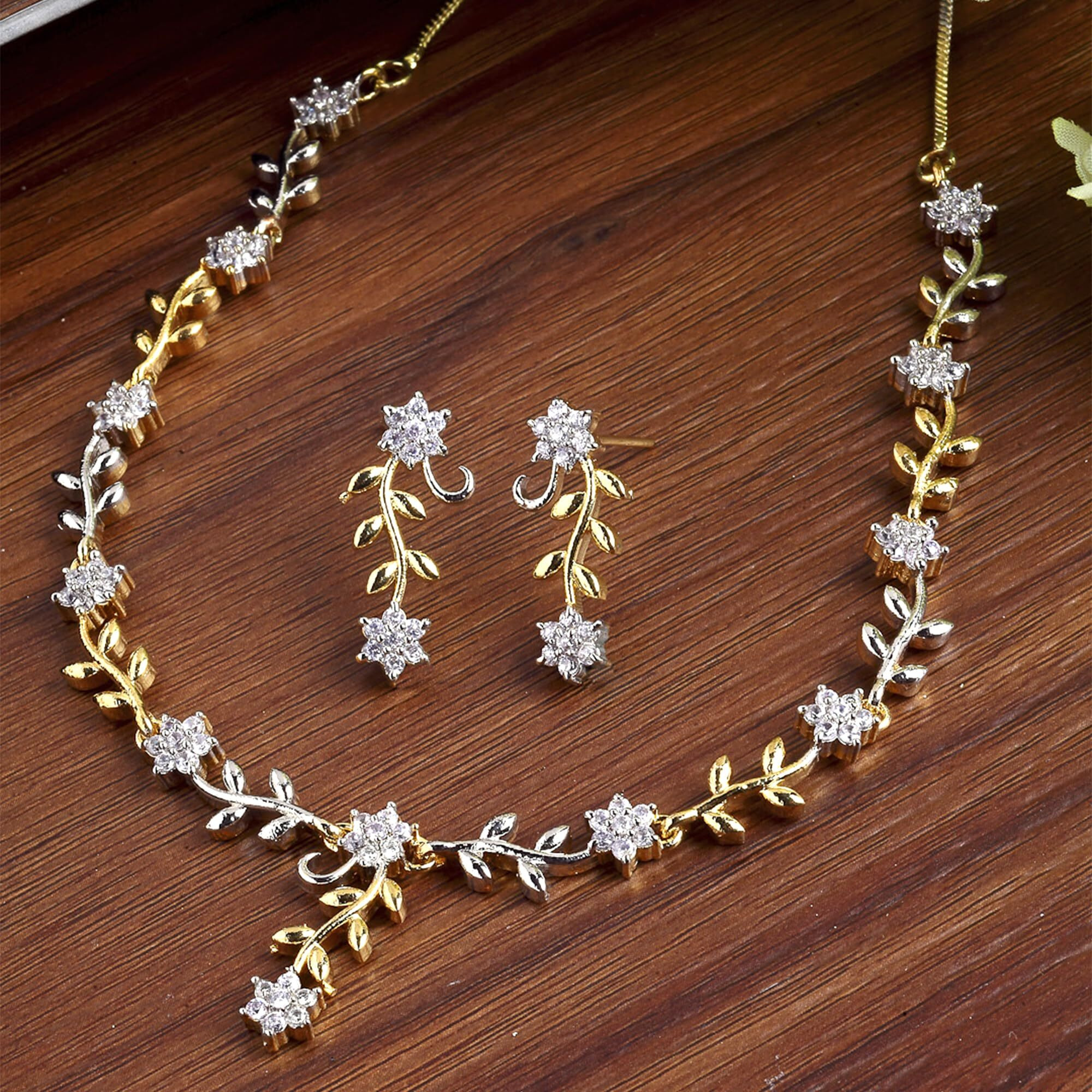 ZENEME Jewellery Set American Diamond Pendent Necklace Set With Earrings Jewellery For Women & Girls