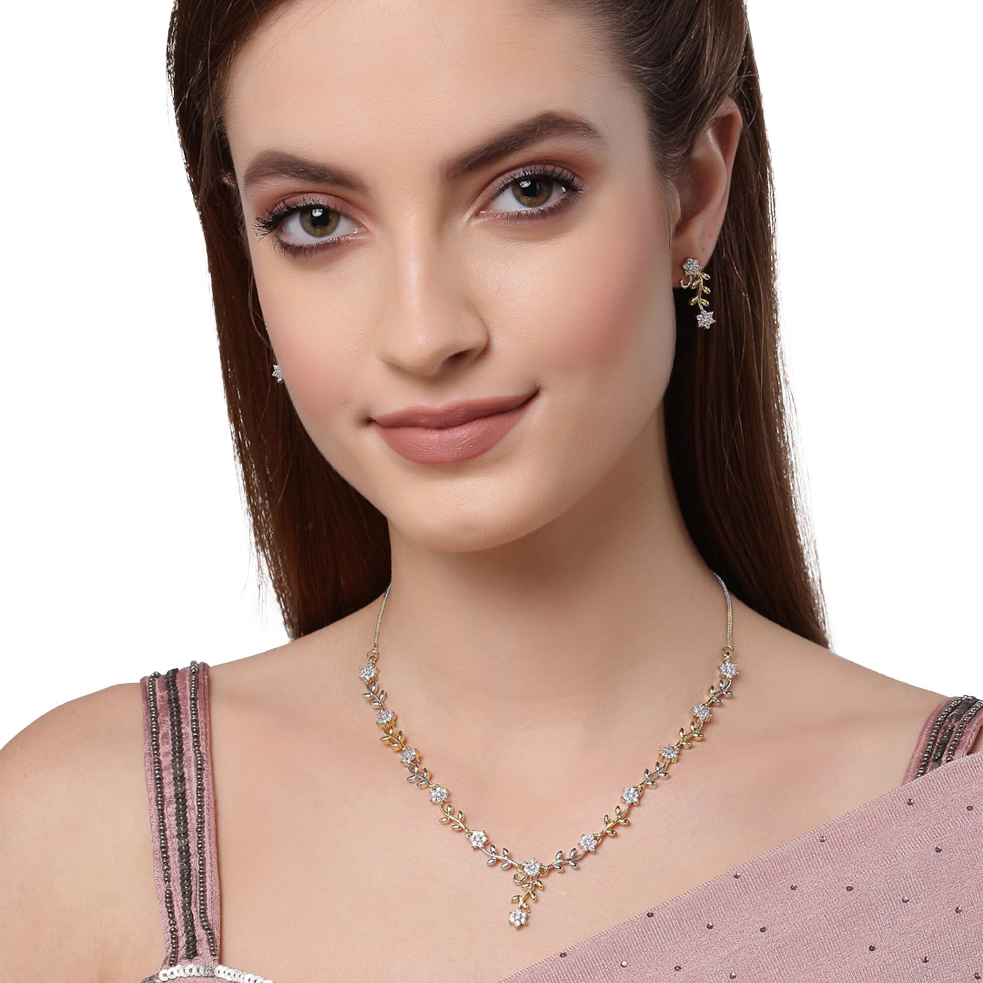 ZENEME Jewellery Set American Diamond Pendent Necklace Set With Earrings Jewellery For Women & Girls