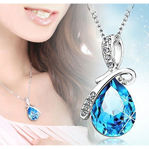 Valentine Gift by Shining Diva Platinum Plated Crystal Jewellery Combo of Pendant Set/Necklace Set with Earrings and Bracelet for Girls & Women(Blue)(vgcmb186)