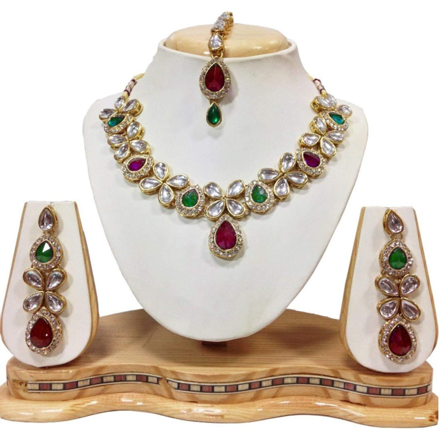 Shining Diva Red Kundan Gold Plated Choker Necklace Set For Women With Maang Tikka(7940s)