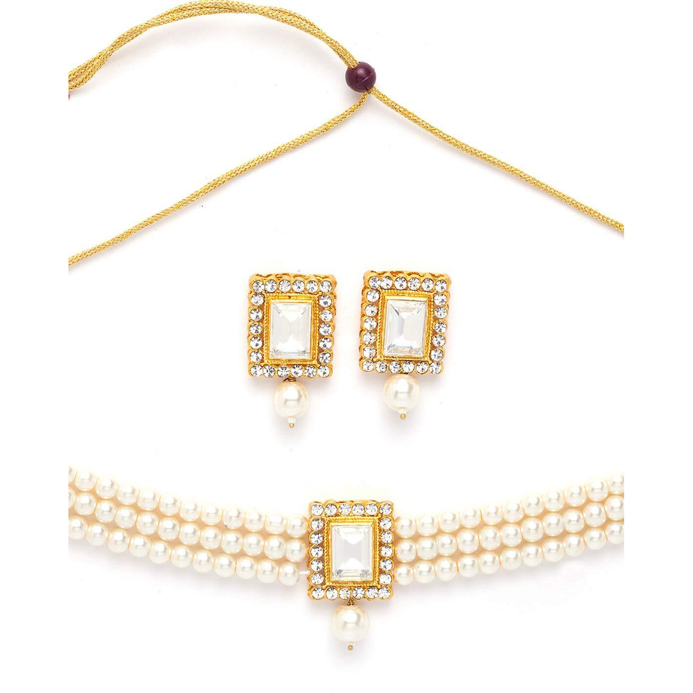 Shining Diva Fashion Latest Stylish Pearl Choker Necklace Jewellery Set for Women (White) (12287s)