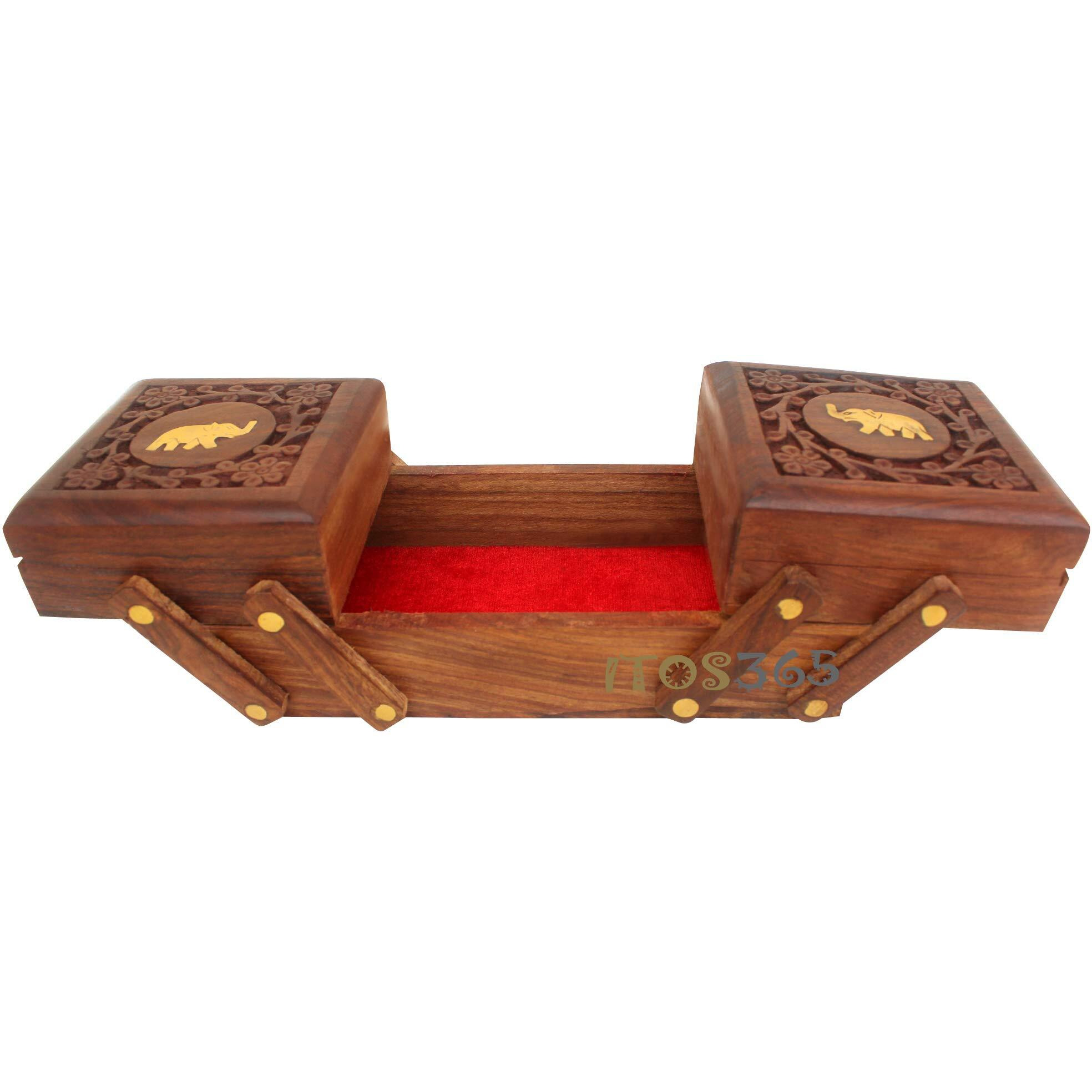 ITOS365 Handmade Wooden Jewellery Box for Women Jewel Organizer Hand Carved Carvings Elephant Charm Gift Items