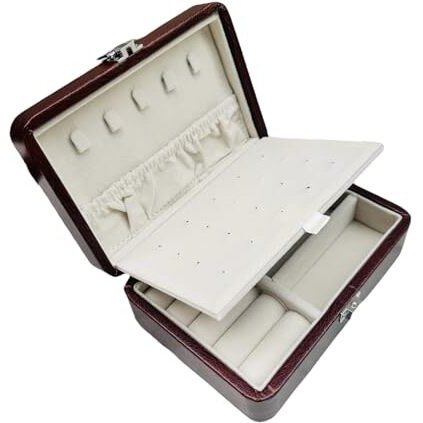 La Trove Leather Jewelry Box for Earring Rings Necklace | Jewellery and Accessory Holder Organizer Case for Women and Girls | Colour - Maroon, 6 x 13 x 20 CM