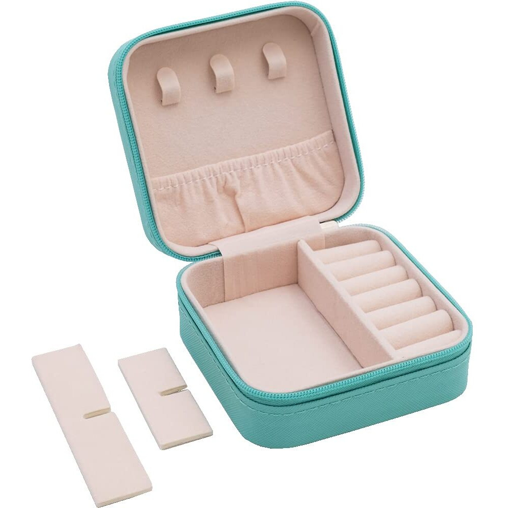 Faux Leather Mini Jewelry Travel Case,Small Travel Jewelry Organizer, Portable Jewelry Box Travel Mini Storage Organizer Portable Display Storage Box For Rings Earrings Necklaces Gifts (Blue)