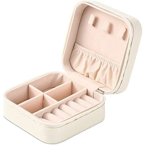 Vitalogy - Jewellery Organisers Storage Box - Travel Case, Portable Jewellery Holder for Rings, Earrings, Necklace, Bracelet, Bangles Organizer, Gifts for Girls & Women (White, Faux Leather)