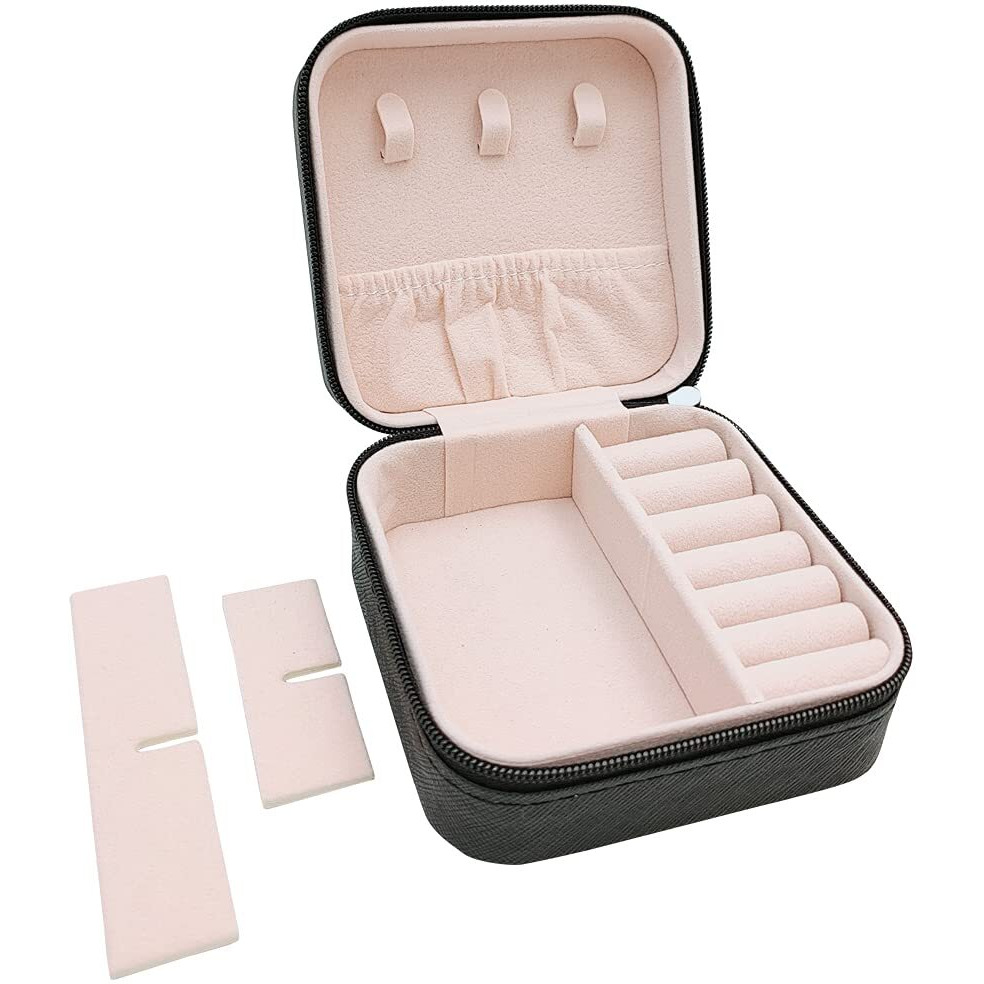 Faux Leather Mini Jewelry Travel Case,Small Travel Jewelry Organizer, Portable Jewelry Box Travel Mini Storage Organizer Portable Display Storage Box For Rings Earrings Necklaces Gifts (Black)