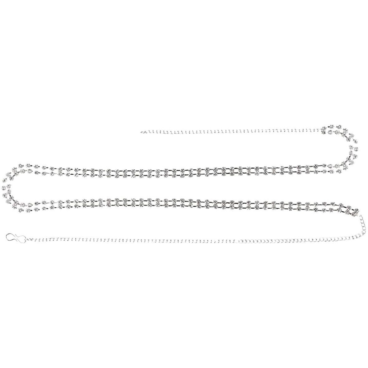 Accessher Silver Plated Dazzling and Sparkling Rhinestones Studded Delicate Two Line Waist Belt/Kamarbandh Secure with S Hook Closure for Women Pack of 1