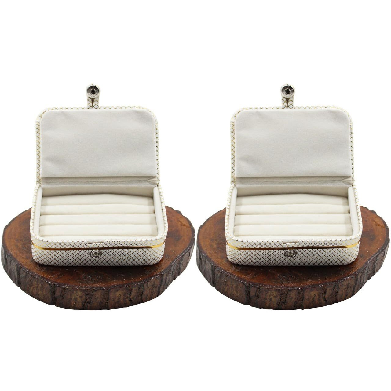 atorakushon Fabric Pack of 2 Multipurpose Cream Ring Box Ring Case Jewellry Pouch Travelling Box Organizer