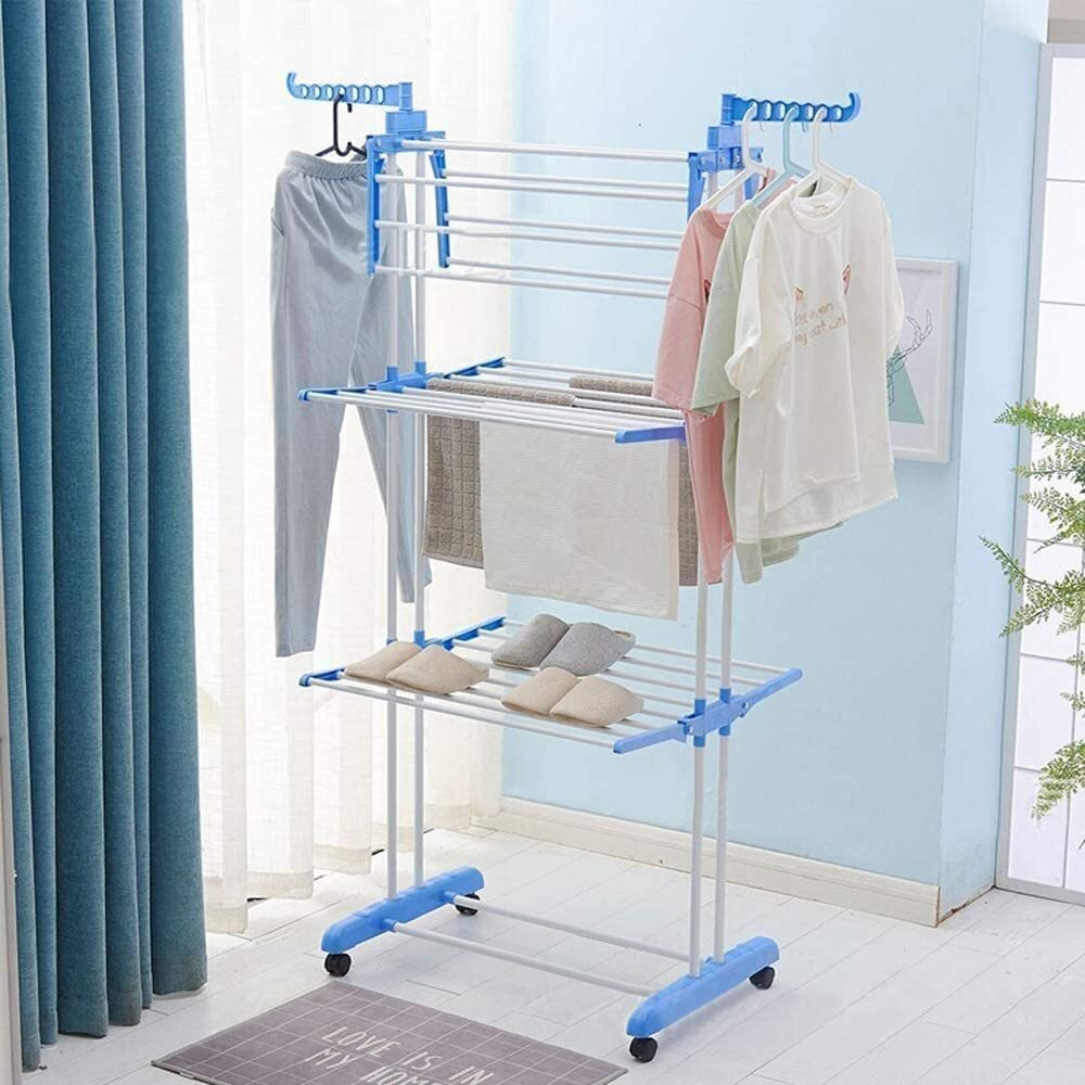 Synergy - Heavy Duty Stainless Steel Double Pole Foldable Cloth Dryer Stands/Clothes Drying Stand with EZEE Cloth Clipper Combo (SY-CS5.3)