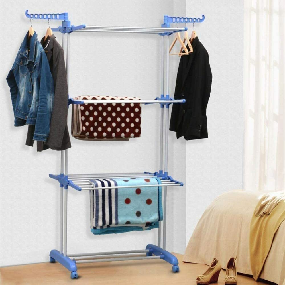 Synergy - Heavy Duty Stainless Steel Double Pole Foldable Cloth Dryer Stands/Clothes Drying Stand with EZEE Cloth Clipper Combo (SY-CS5.3)