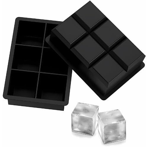 ice trays for freezer by [DAOME] BPA Free 6 Big Ice cube Mold Giant Jumbo Large Food Grade Silicone Ice Cube Square Tray Mold DIY Ice Maker Ice Cube Tray,1 Pcs (Black)