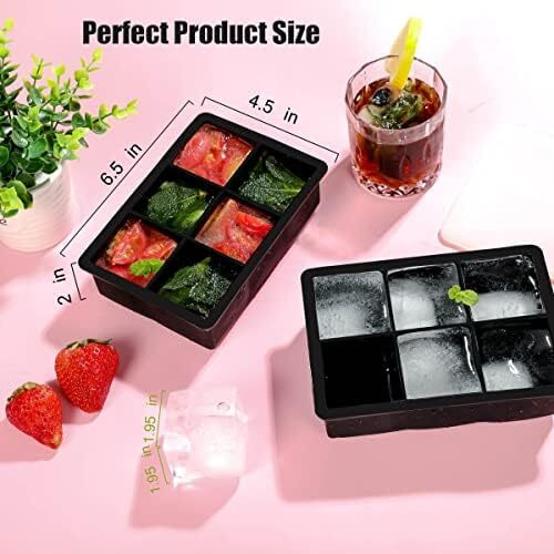 ice trays for freezer by [DAOME] BPA Free 6 Big Ice cube Mold Giant Jumbo Large Food Grade Silicone Ice Cube Square Tray Mold DIY Ice Maker Ice Cube Tray,1 Pcs (Black)