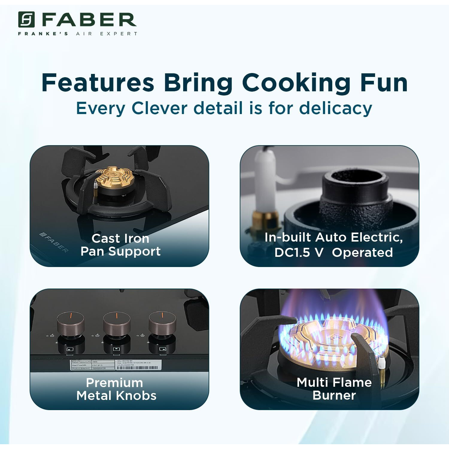 Faber 3 Burner 70cm Hob |Auto-Ignition| HOB PRIME HT703 CRS BR CI AI |Metal Knobs| Cast Iron Pan Support |Hob/Cooktop Hybrid| Black Glass Finish |5 Yr Warranty on Glass,Valve & 2 Yr on Burner by Faber