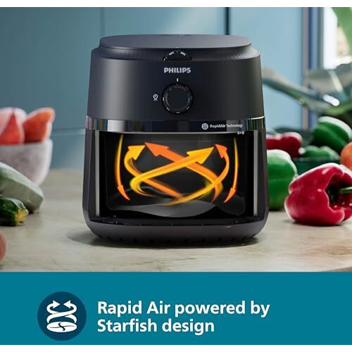 PHILIPS Air Fryer NA120/00, uses up to 90% less fat, 1500W, 4.2 Liter, with Rapid Air Technology (Black), Large