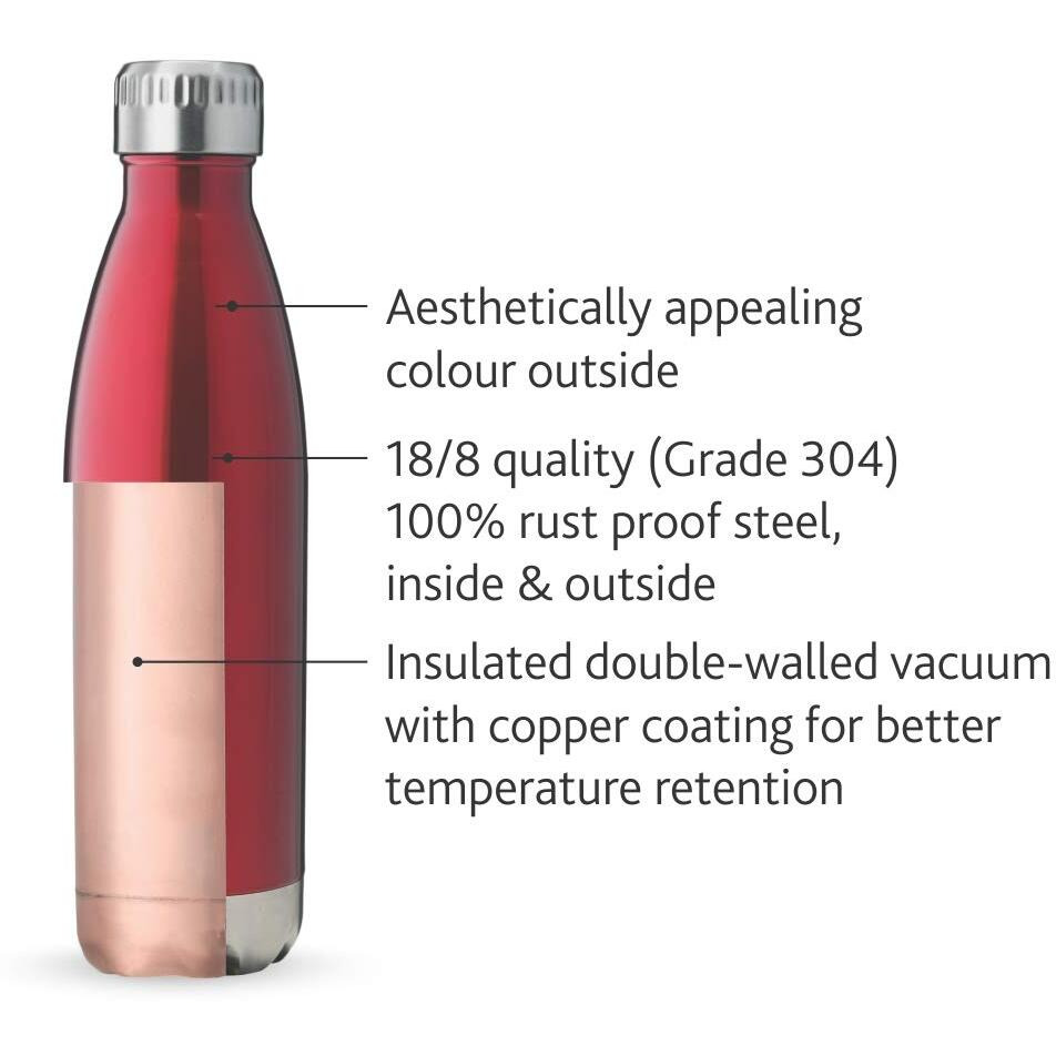 Borosil Hydra Bolt Trans Red 1000 ml Stainless Steel Water Bottle | Double Wall Vacuum Insulated Flask | 24 Hours Hot and Cold | Bottle for Office, Gym, School