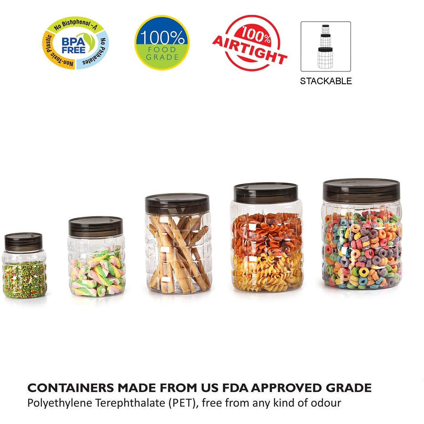 CELLO Checkers Pet Plastic Airtight Container Set (6-Piece, 2000 ml, Transparent)