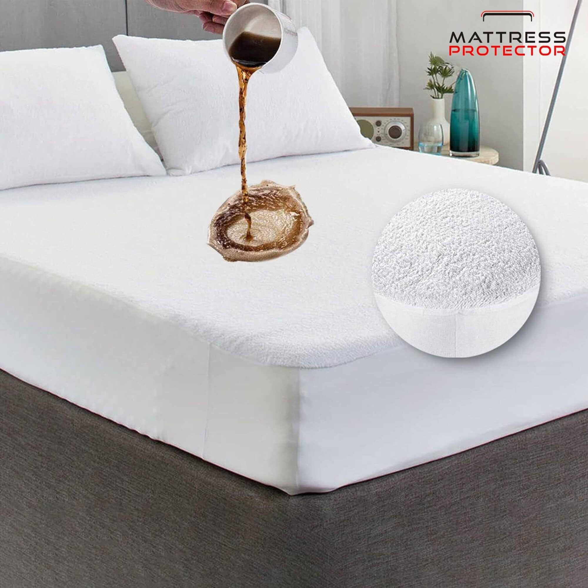 Mattress Protector Waterproof 215 GSM Double Bed Protector Mattress Cover (White, 78 X 84 Skirting 2-10 Inch)